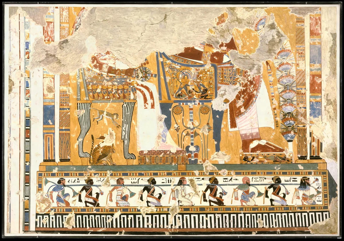 Amenhotep III and Queen Tiye Enthroned Beneath a Kiosk, Tomb of Anen by Nina de Garis Davies, artwork, -1390--1352