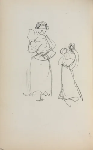 Italian Sketchbook: Two Standing Women holding Infants (page 140) by Maurice Prendergast, book, 1898-1899
