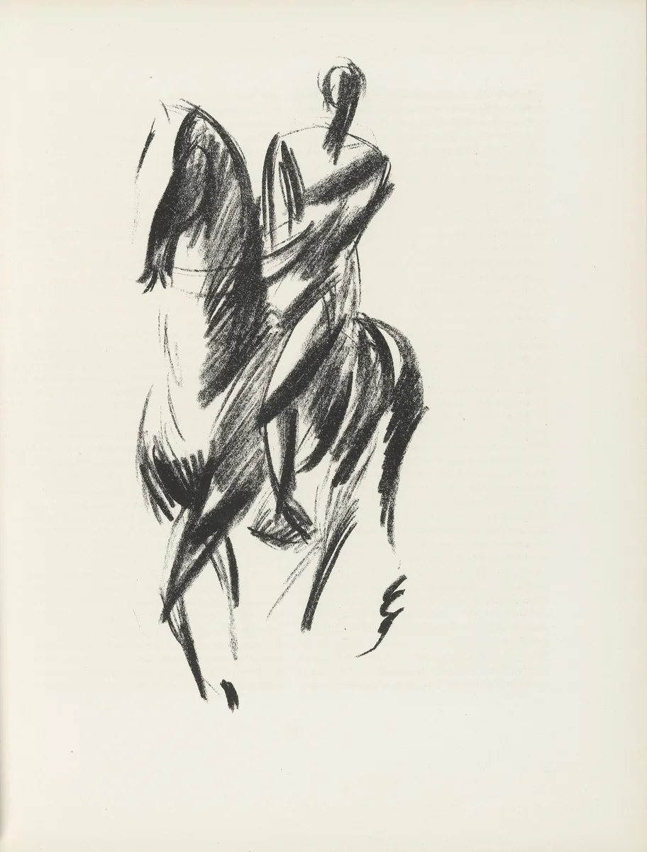 Rider (Reiter) (plate, page 47) from the periodical Münchner Blätter für Dichtung und Graphik, vol. 1, no. 3 (March 1919) by Edwin Scharff, periodical, 1919