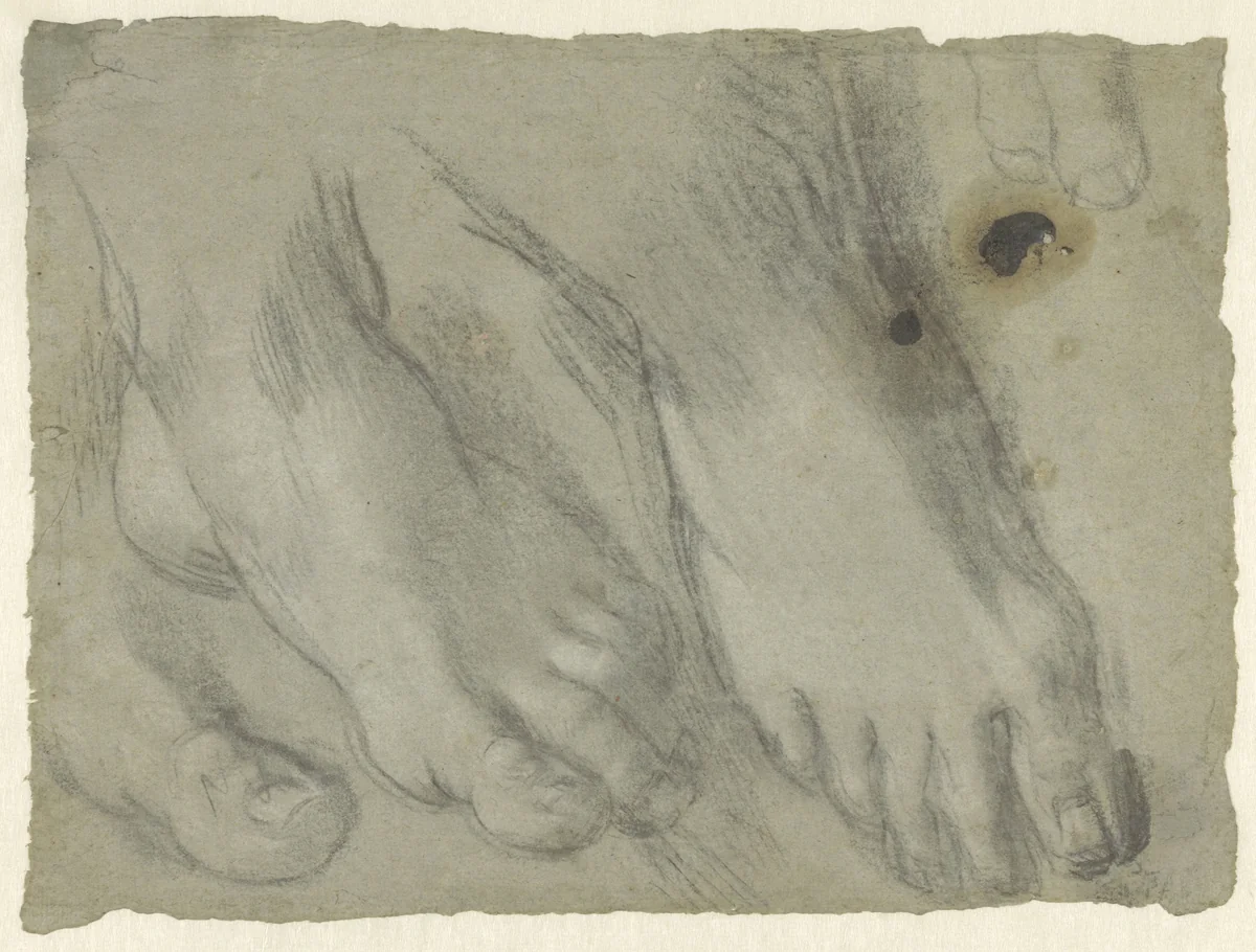 Studie van twee voeten by Federico Barocci, drawing, 1579-1582