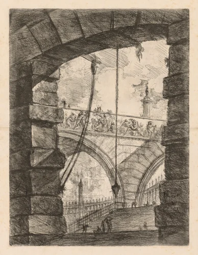 The Prisons: A Lofty Arch with a Frieze by Giovanni Battista Piranesi, print, 1745-1750