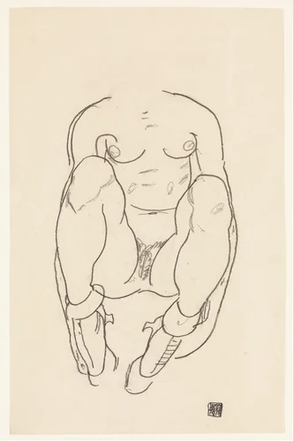 Torso of a Seated Woman with Boots by Egon Schiele, drawing, 1918