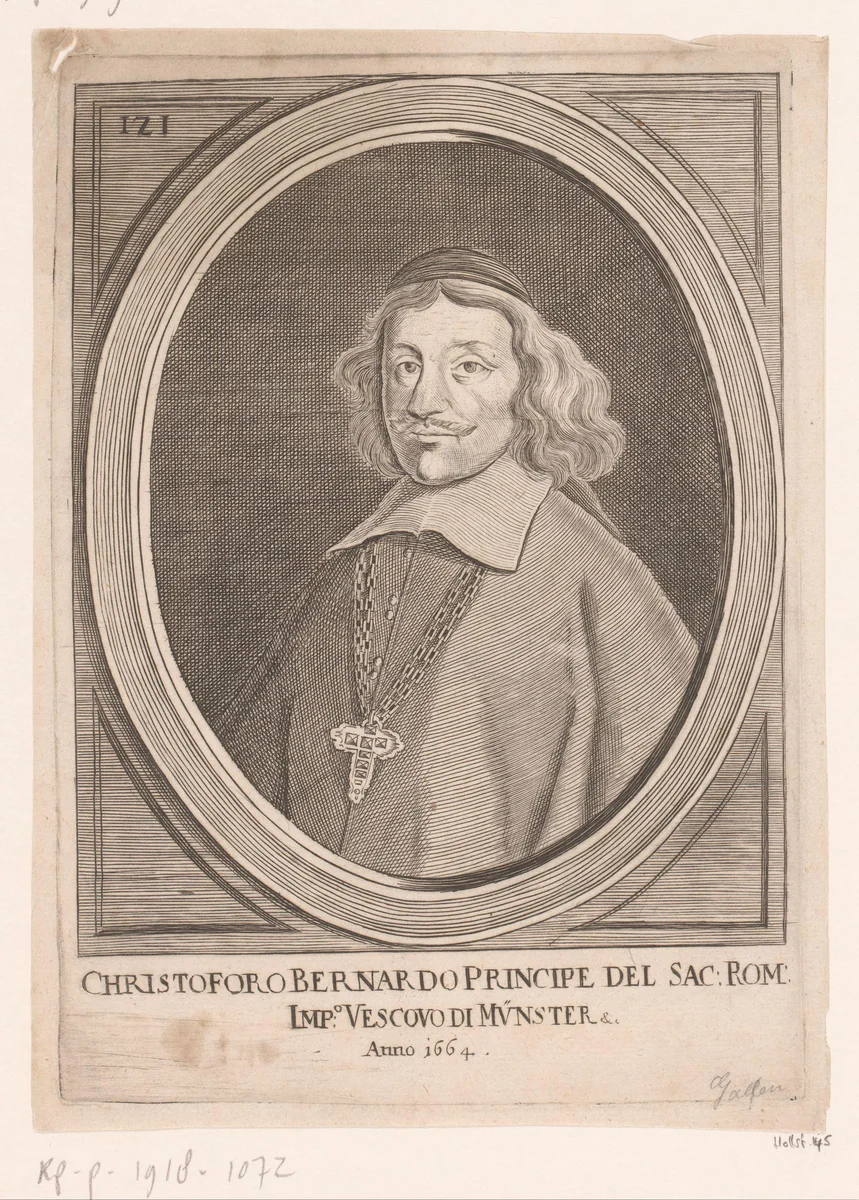 Portret van Christoph Bernhard von Galen, bisschop van Münster by Johann Martin Lerch, print, 1664