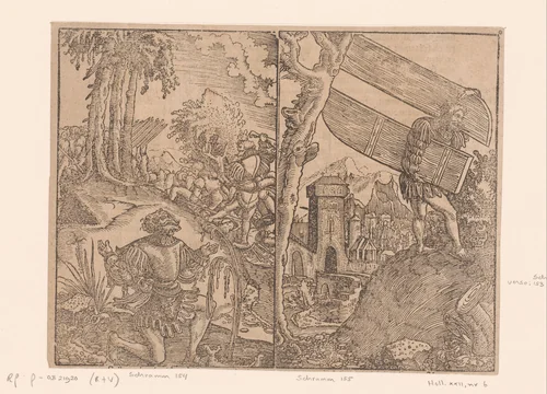 Twee passages uit het verhaal van Samson by Unknown, print, 1524