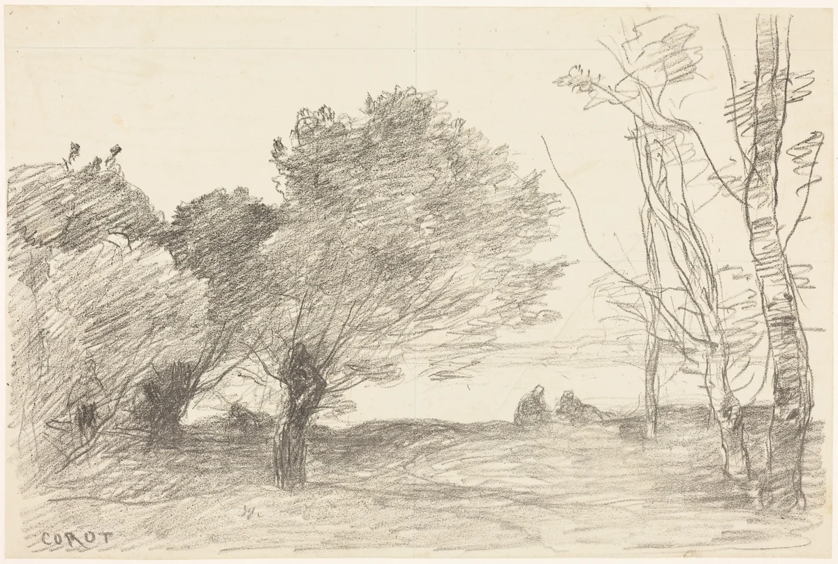Willows and White Poplars (Saules et peupliers blancs) by Jean-Baptiste-Camille Corot, print, 1871