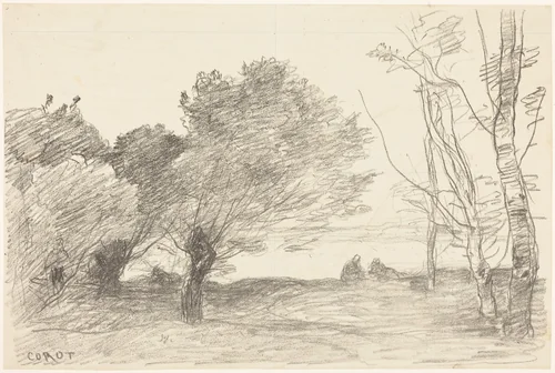 Willows and White Poplars (Saules et peupliers blancs) by Jean-Baptiste-Camille Corot, print, 1871