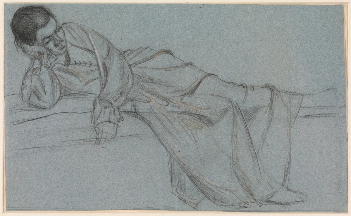 Liggende vrouw op een bank by Jules Troquet, drawing, 1900-1948