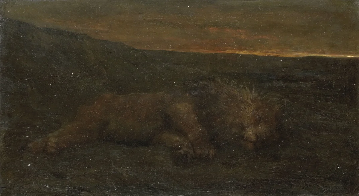 Sleeping Lion by Night by John Macallan Swan, painting, 1870-1910