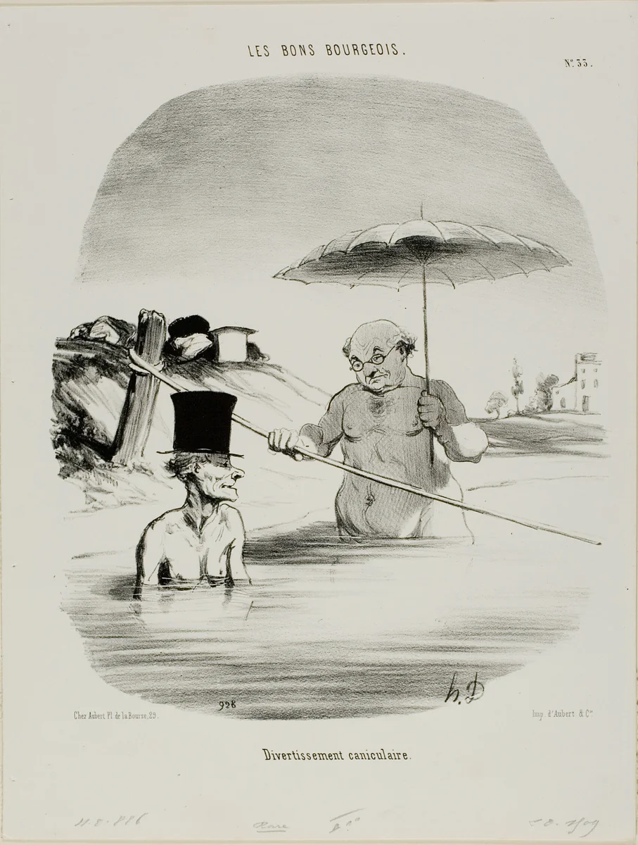 Relaxation during the dog days, plate 33 from Les Bons Bourgeois by Honoré-Victorin Daumier, print, 1846