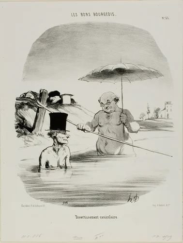 Relaxation during the dog days, plate 33 from Les Bons Bourgeois by Honoré-Victorin Daumier, print, 1846