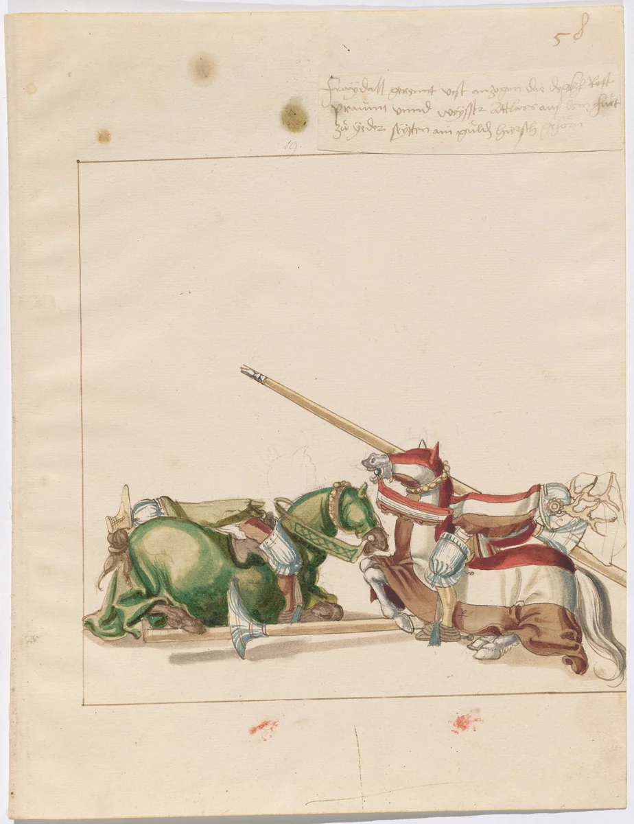 Mock Joust of War with Fixed Shields by German 16th Century, drawing, 1515