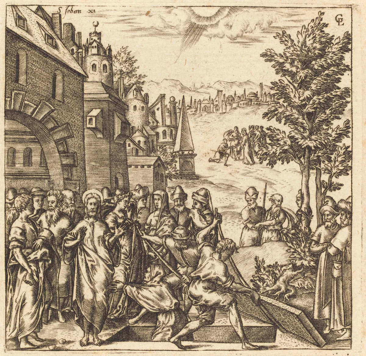 The Raising of Lazarus by Léonard Gaultier, print, 1576-1580