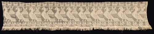 Fragment of a Border with Repeated Pattern of Fantastic Winged Animals by Unknown, textile, 1500-1699