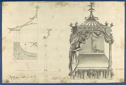 Chinese Bed, in Chippendale Drawings, Vol. I by Thomas Chippendale, drawing, 1754