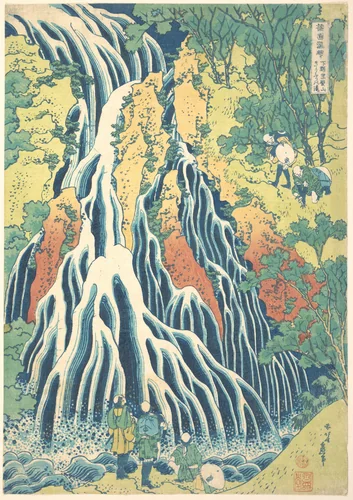 Kirifuri Waterfall at Kurokami Mountain in Shimotsuke (Shimotsuke Kurokamiyama Kirifuri no taki), from the series A Tour of Waterfalls in Various Provinces (Shokoku taki meguri) by Katsushika Hokusai (葛飾 北斎), print, 1827-1837