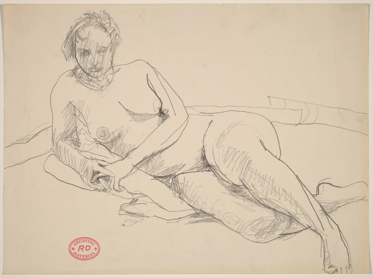 Untitled [female nude resting on her right side] by Richard Diebenkorn, drawing, 1955-1967