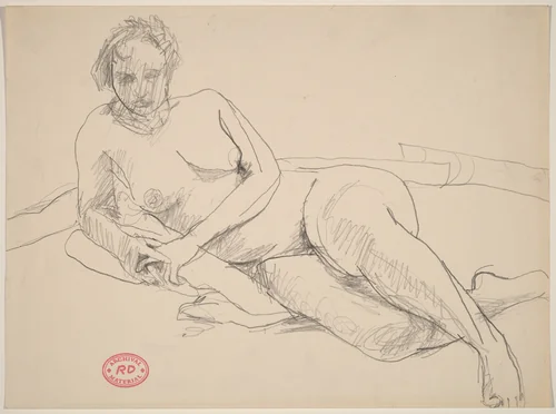 Untitled [female nude resting on her right side] by Richard Diebenkorn, drawing, 1955-1967