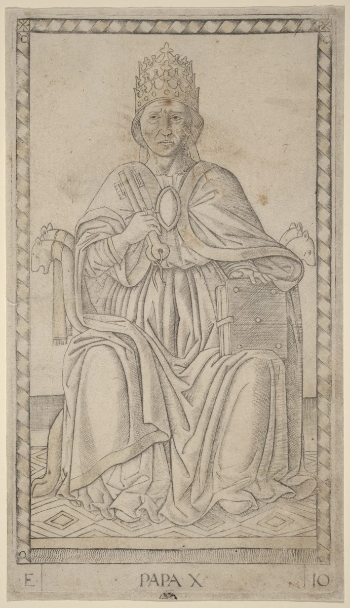 Papa (Pope) by Master of the E-Series Tarocchi, print, 1465