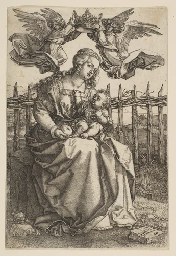 Virgin and Child Crowned by Two Angels by Albrecht Dürer, print, 1518