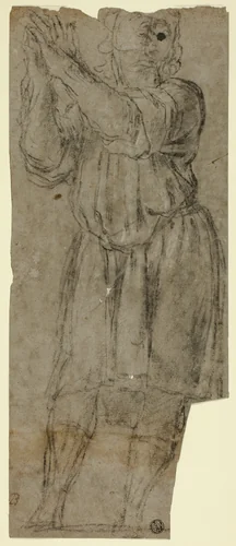 Man Standing in Prayer (recto); Drapery Study (verso) by Domenico Fiasella, drawing, 1550-1570