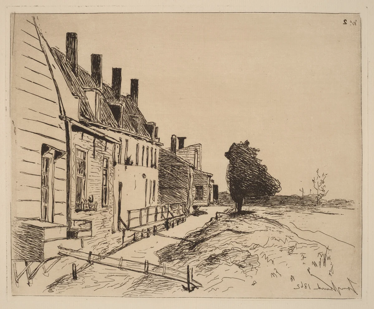 The Houses on the Canal Bank (Les Maisons au bord du canal) by Johan Barthold Jongkind, print, 1862