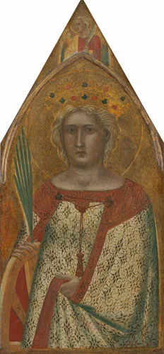 Saint Catherine of Alexandria, with an Angel [right panel] by Pietro Lorenzetti, painting, 1340