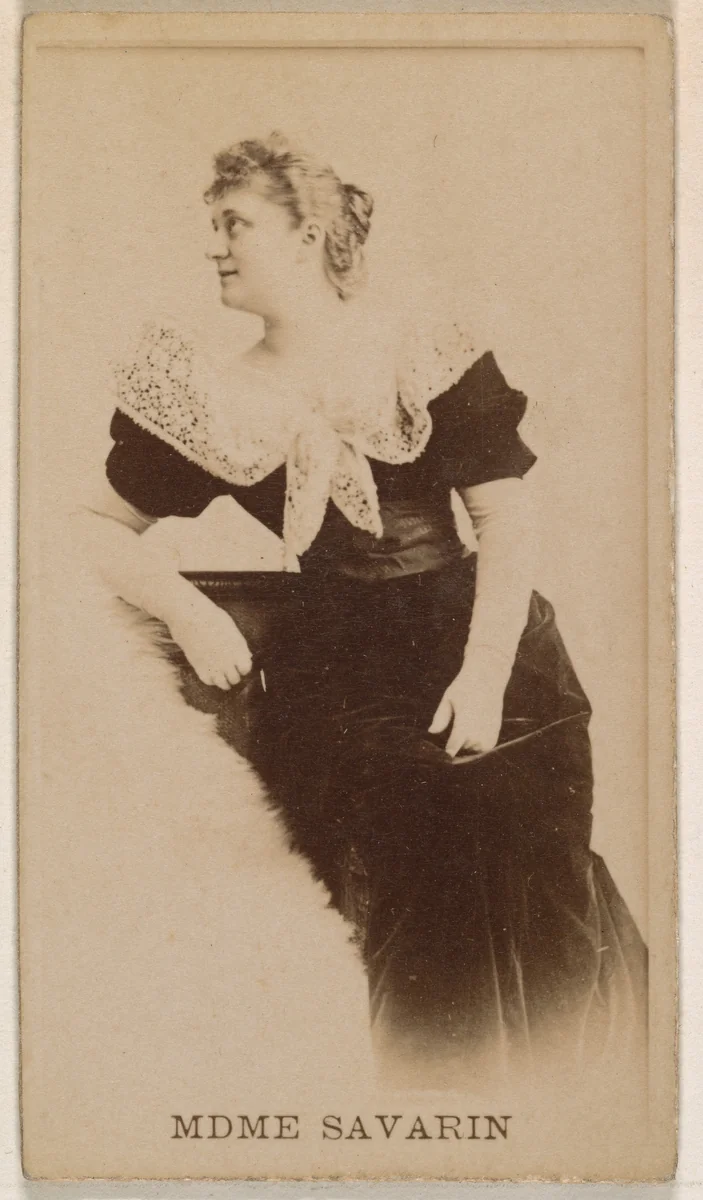Mdme. Savarin, from the Actresses series (N245) issued by Kinney Brothers to promote Sweet Caporal Cigarettes by Kinney Brothers Tobacco Company, photograph, 1890