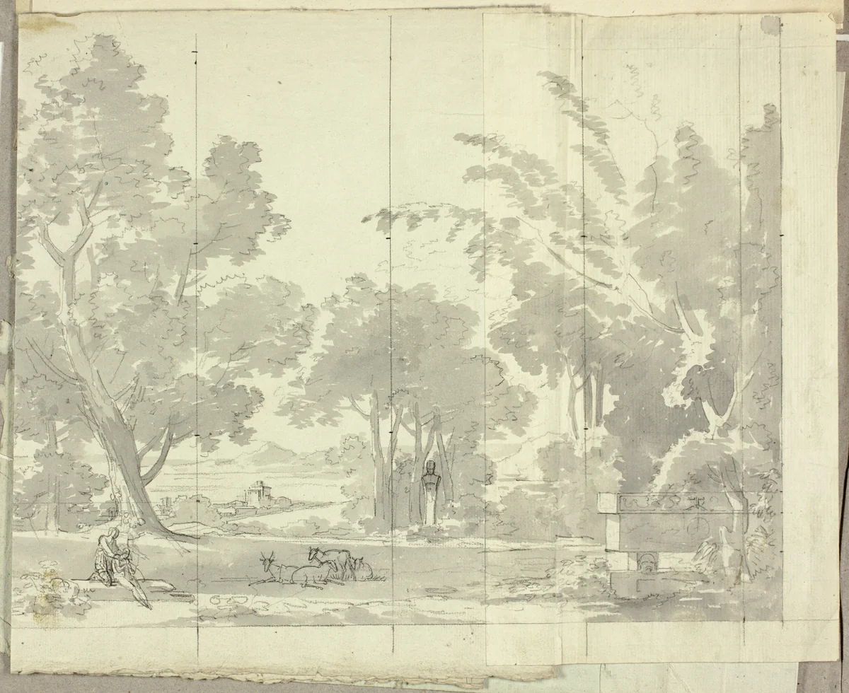 Fantasy Landscape with Ruins and Figures by Pierre Antoine Mongin, drawing, 1781-1827