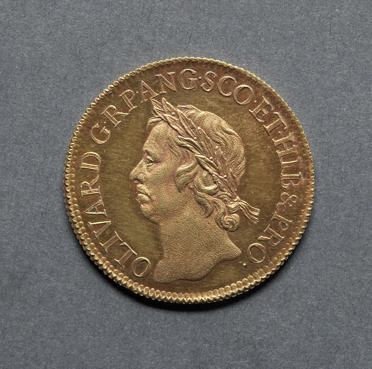 Broad: Oliver Cromwell Lord Protector (obverse) by Thomas Simon, metalwork, 1656