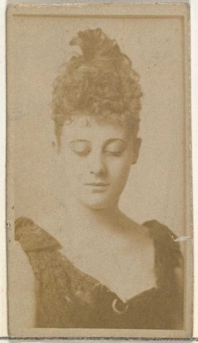 [Actress with downcast eyes], from the Actors and Actresses series (N145-8) issued by Duke Sons & Co. to promote Duke Cigarettes by W. Duke, Sons & Co., photograph, 1890-1895
