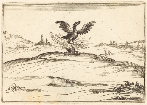 Burning Phoenix by Jacques Callot, print, 1628