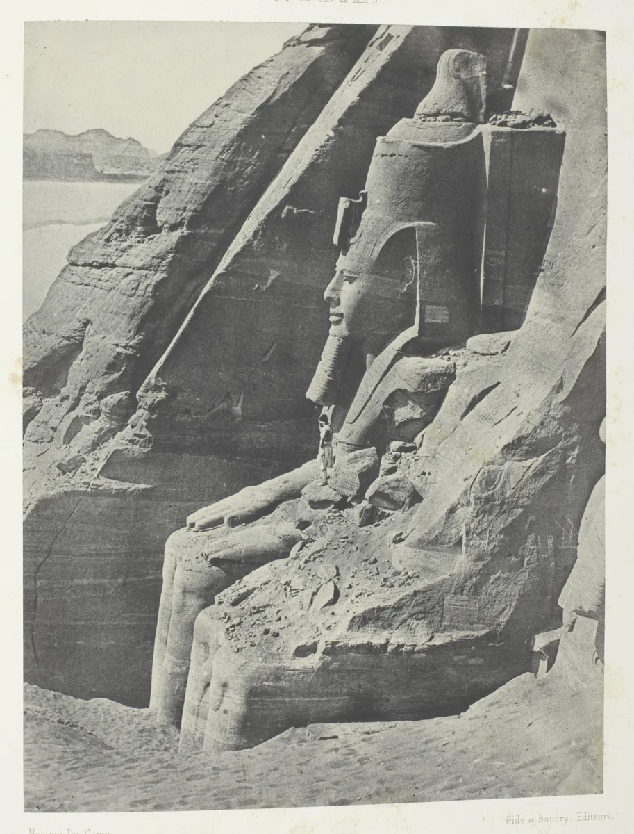 Ibsamboul, Colosse Oriental Du Spéos De Phrè, Vu De Profil; Nubie, plate 104 from the album "Egypte, Nubie, Palestine et Syrie" (1852) by Maxime Du Camp, photograph, 1849-1851