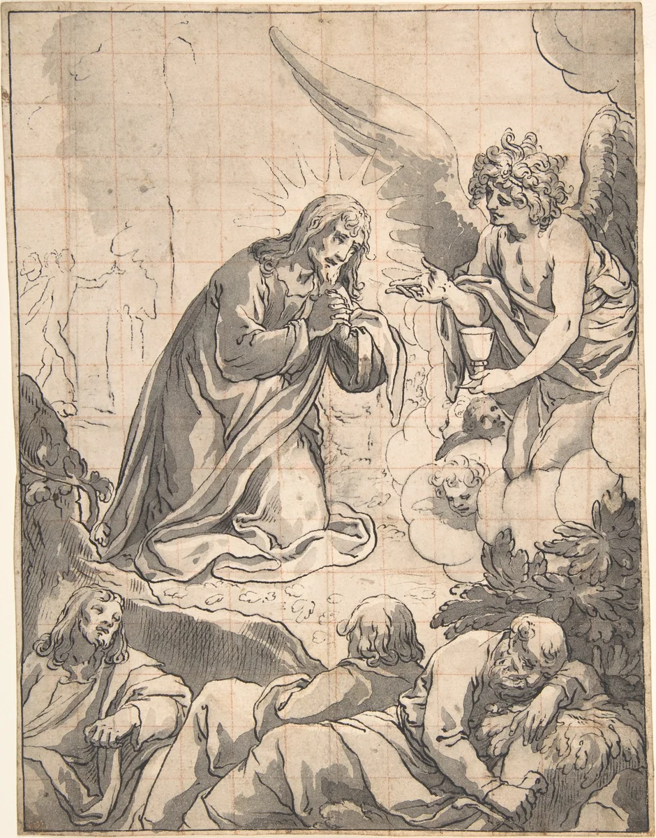 Agony in the Garden by Caspar Strauss, drawing, 1600-1633
