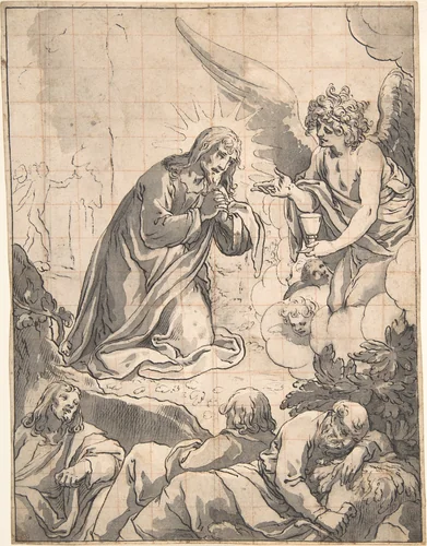 Agony in the Garden by Caspar Strauss, drawing, 1600-1633