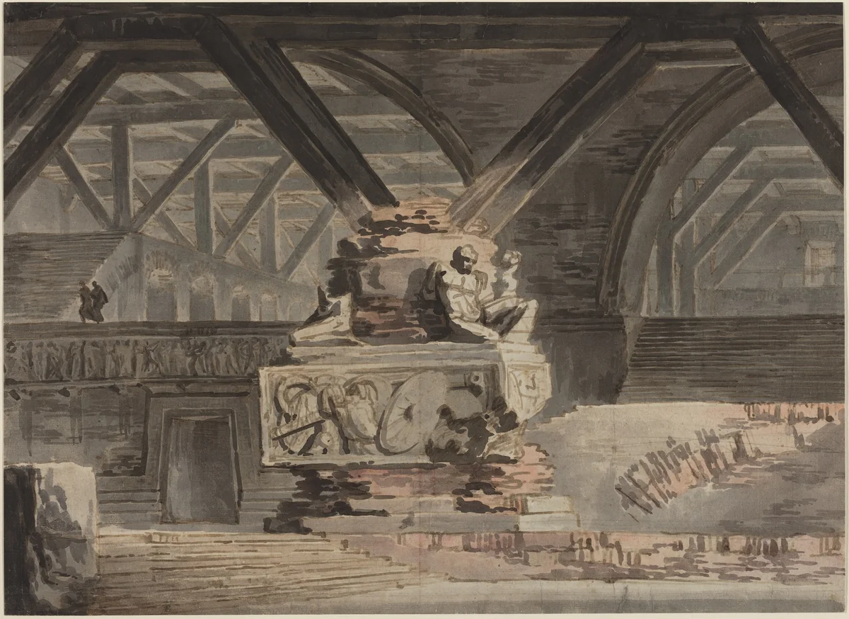 Stage Design: A Sepulchral Vault by Karl Friedrich Schinkel, drawing, 1820