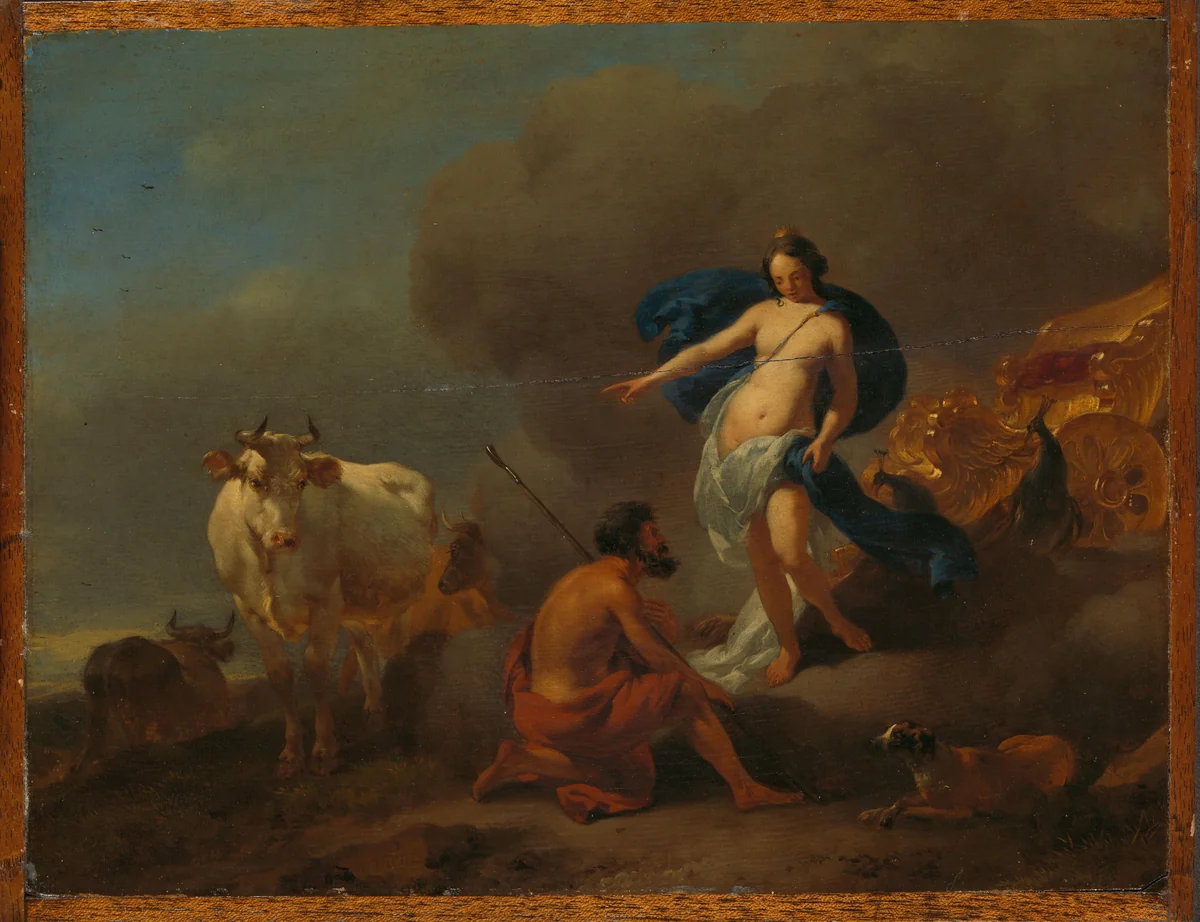 Juno Commanding Argus to Keep Watch on Io by Nicolaes Pietersz Berchem, painting, 1655-1683