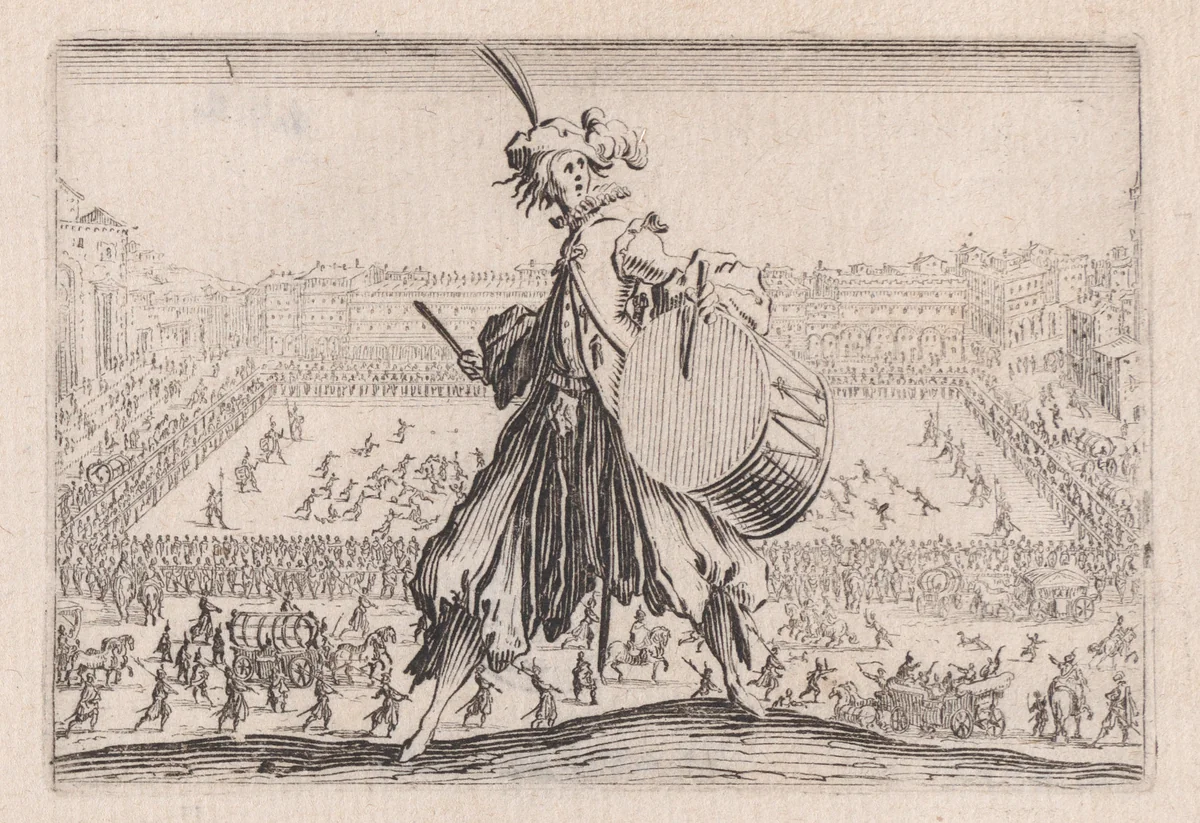 Le Jeu de Paume sur la Place Sainte-Croix, a Florence (The Tennis Game on the Piazza Santa Croce in Florence), from "Les Caprices" Series B, The Nancy Set by Jacques Callot, print, 1617-1620