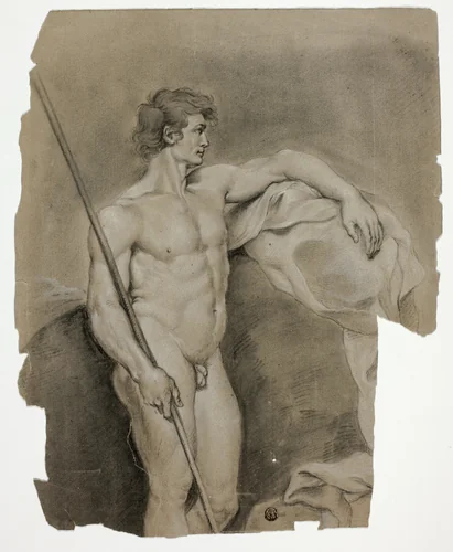 Standing Male Nude with Staff by Unknown Artist, drawing, 1690-1809