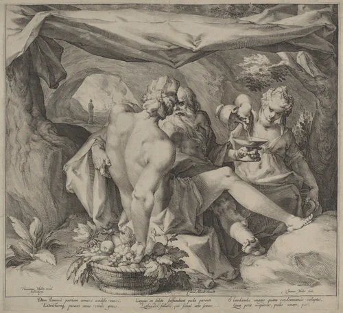 Lot and His Daughters by Jan Muller; Carel Allard, print, 1595-1605