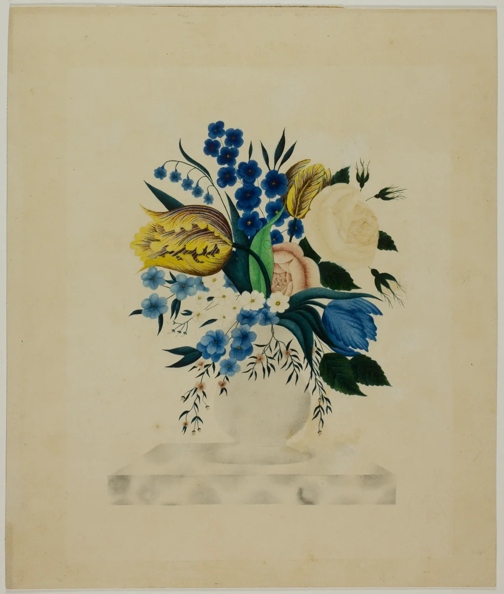 Flowers in a Marble Vase by Unknown Artist, painting, 1800-1899
