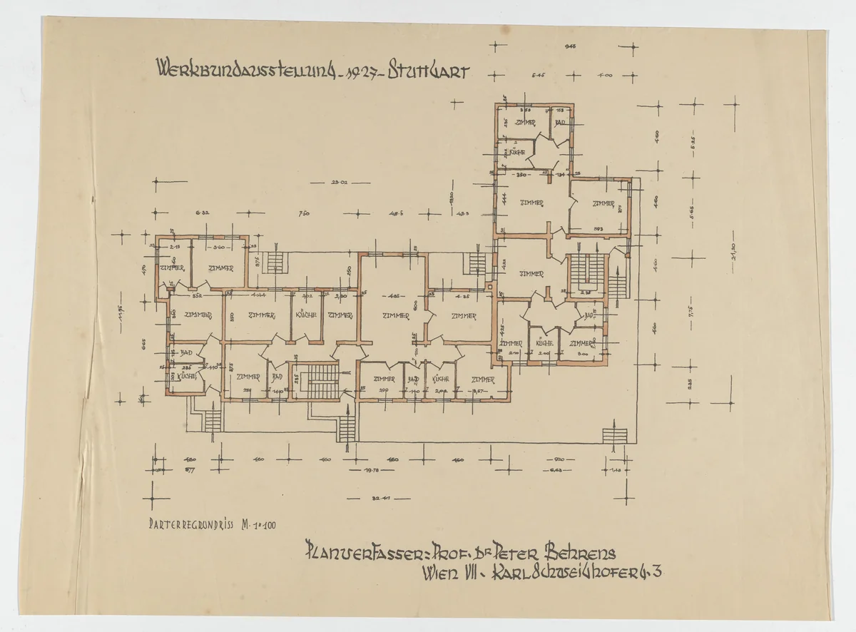 Weissenhof Apartment House, "The Dwelling" Exhibition, Stuttgart, Germany (Ground floor plan) by Peter Behrens, mies van der rohe archive, 1926