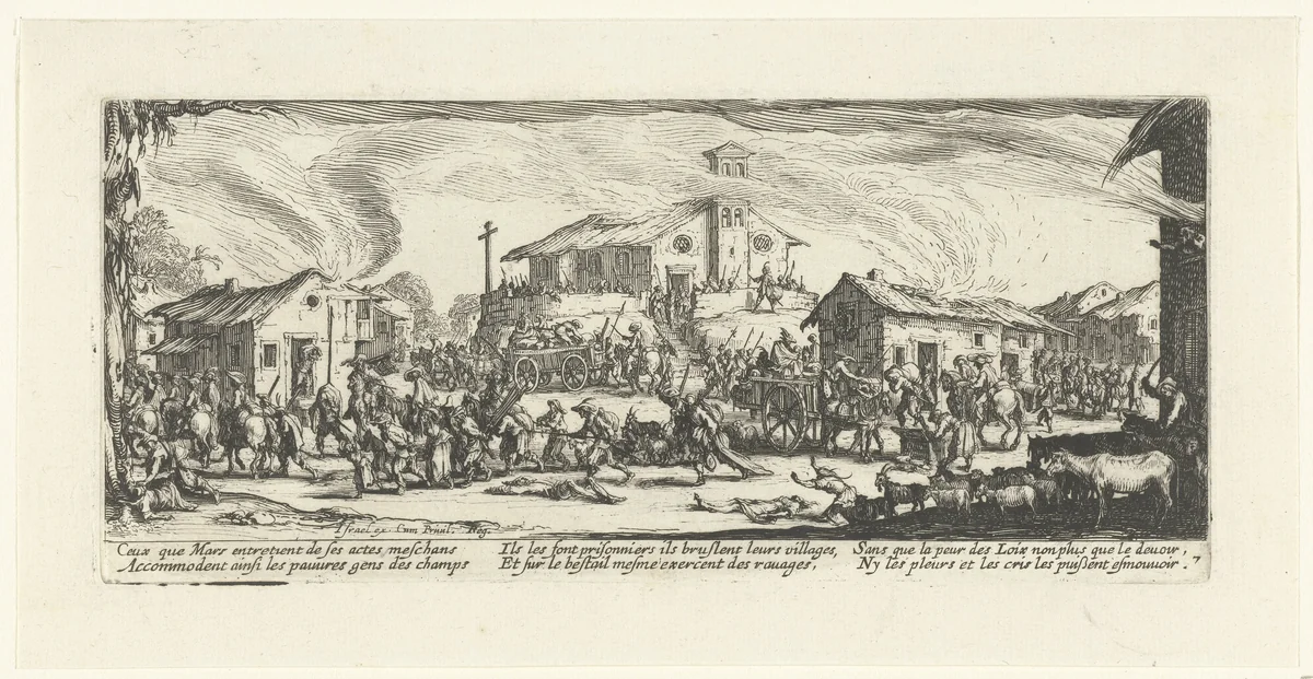Soldaten plunderen een dorp by Jacques Callot, print, 1633