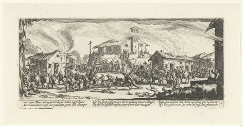 Soldaten plunderen een dorp by Jacques Callot, print, 1633