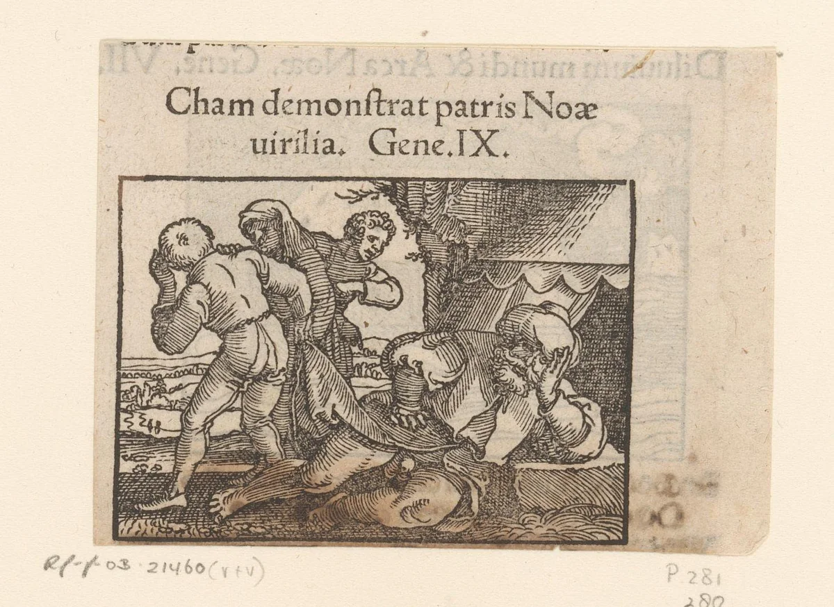 Naakte Noach wordt bedekt door zijn zonen by anonymous, print, 1530-1533