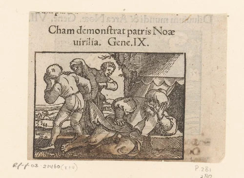 Naakte Noach wordt bedekt door zijn zonen by anonymous, print, 1530-1533