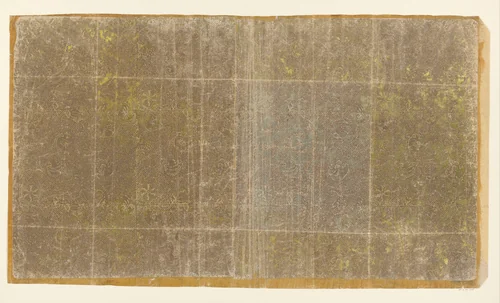 Blad met bloemenmotieven over geometrisch meanderpatroon (één van drie identieke bladen) by anonymous, other, 1850-1950