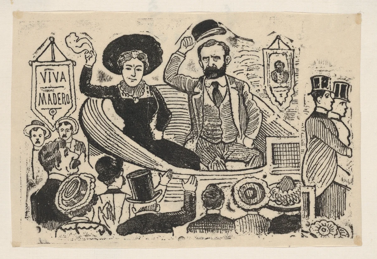President Madero and his wife entering Mexico City by José Guadalupe Posada, print, 1911