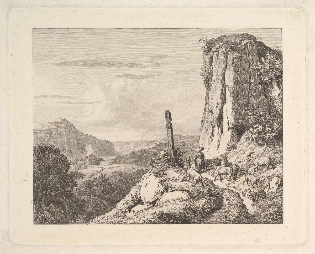 Young Woman with Six Goats by Johann Christoph Erhard, print, 1815