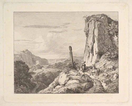 Young Woman with Six Goats by Johann Christoph Erhard, print, 1815