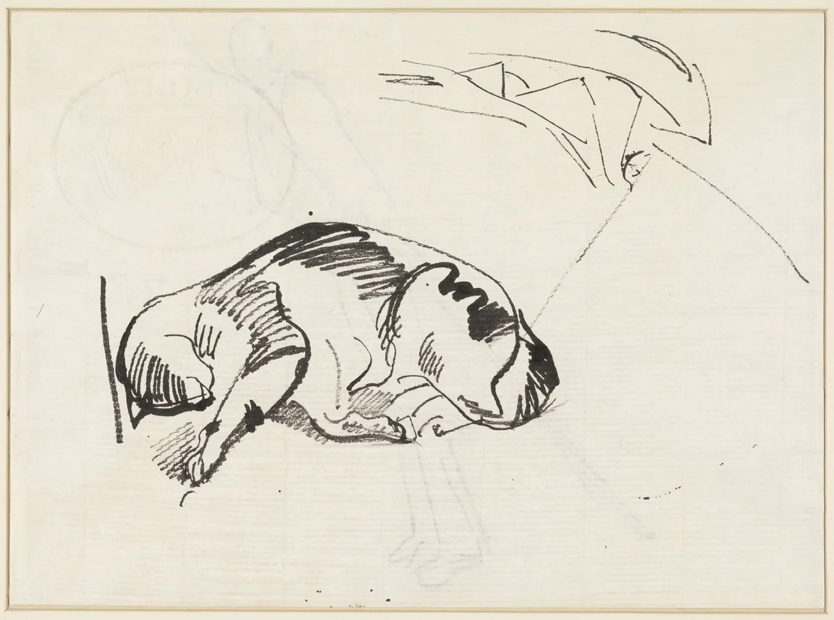 Liggende poes Flip by Rik Wouters, drawing, 1915